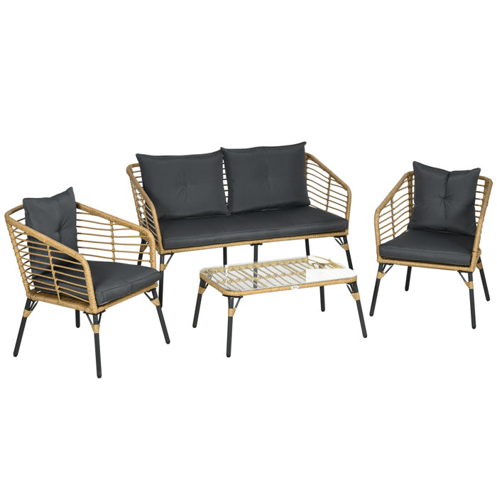 Sansibar Home 4 tlg. GartenmöbelSet, Rattan Sitzgarnitur mit Kissen